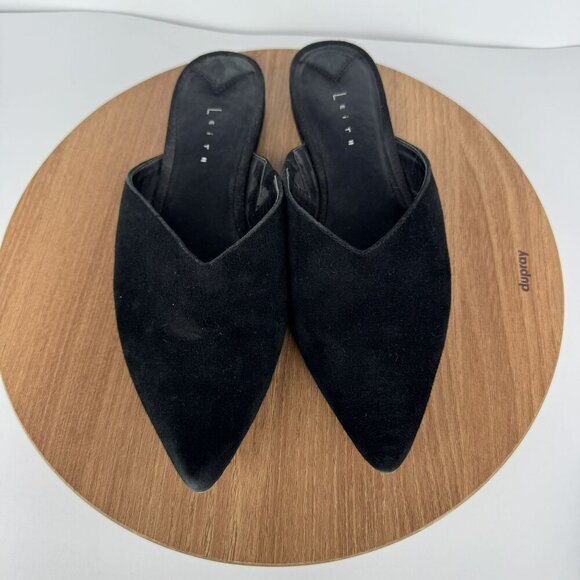Leith‎ Black Pointed-Toe Slip-On Suede Leather Mules Flats Shoes Womens Size 6 - Picture 2 of 7
